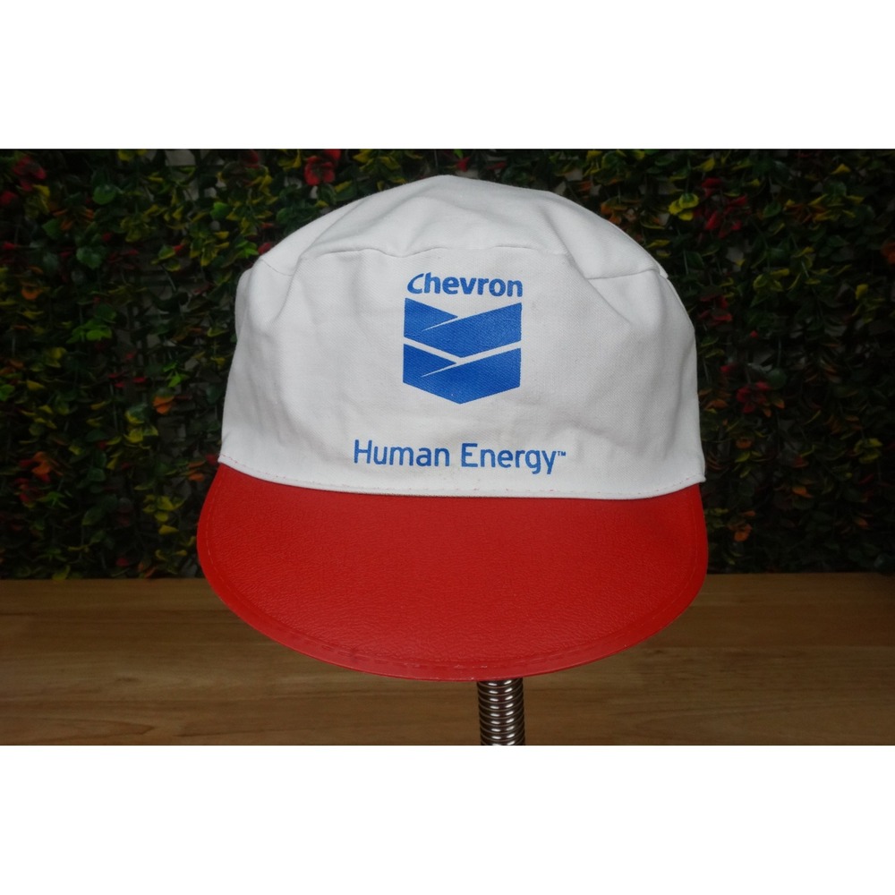 Chevron Human Energy White Red Elastic Back Painter Style Hat Cap Vintage